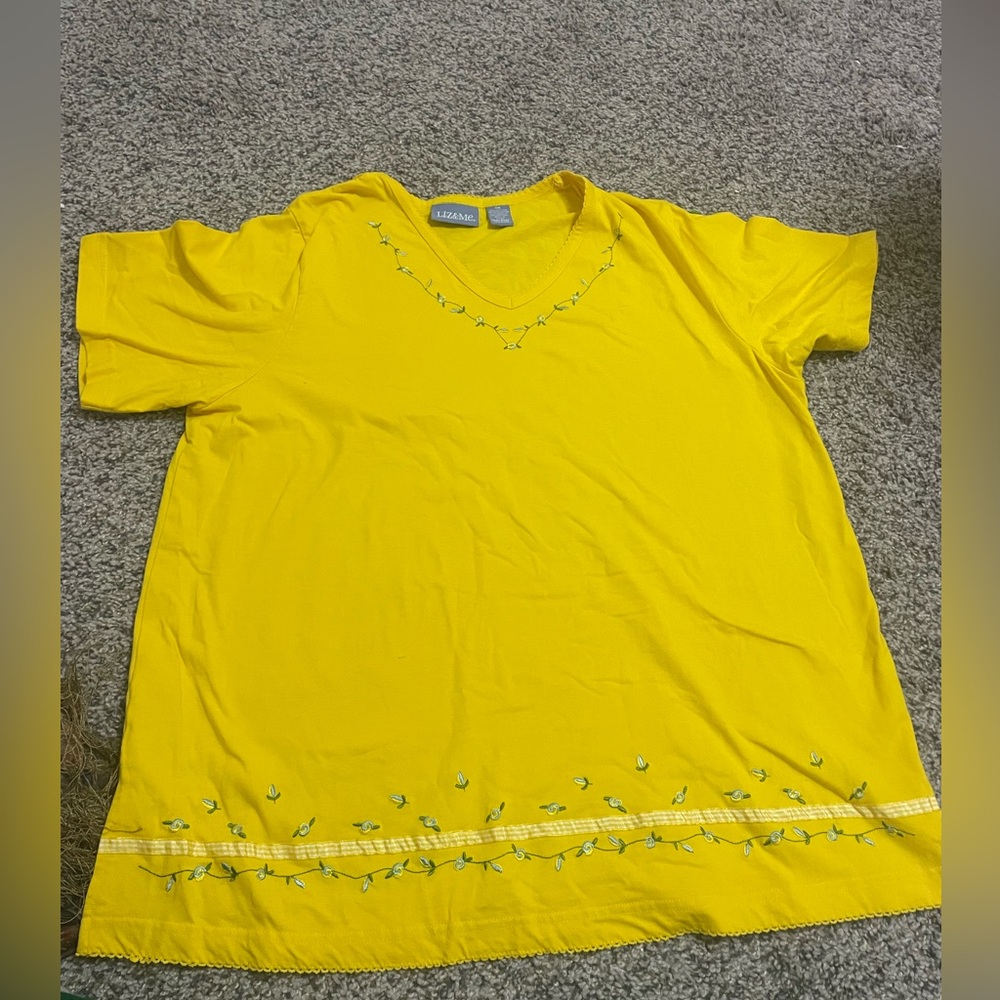 Yellow Embroidered Liz & me T-Shirt 0X